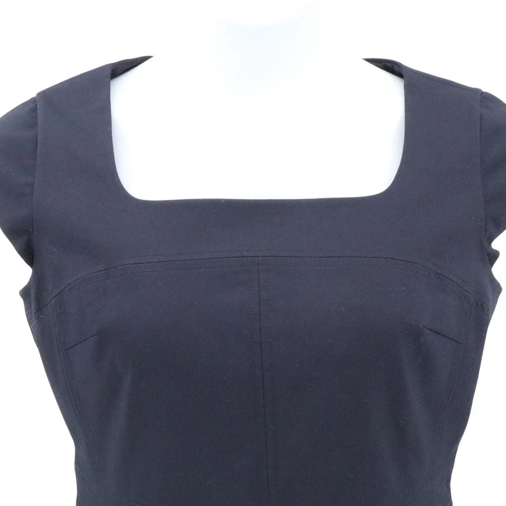 Tory Burch Navy Blue Tailored Square Neck Sheath Work Dress Size 12